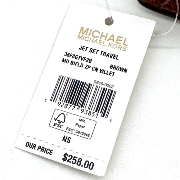 Michael Kors Medium Jet Set Travel Zip Chain Bifold Wallet Leather Brown - Picture 8 of 8